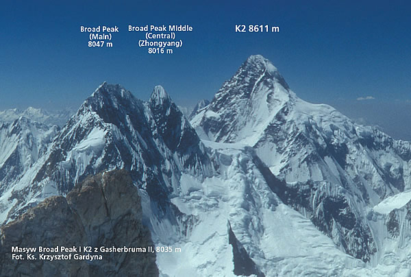  Броуд-Пик Главная, Броуд-Пик Средняя и К2 - высочайшие вершины Пакистана