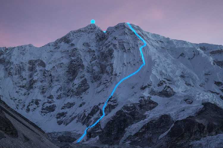 Линия, которую прошёл Йошт Кобуш на вершину Нангпай Госум II (фото Йост Кобуш)