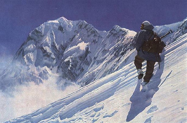 Hermann Buhl (Герман Буль) на фоне Нанга Парбат (Nanga Parbat, 8126 м)