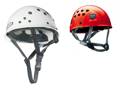 Примеры шлемов с системой скорлупа-"люлька": Edelrid Ultralight (слева) и Petzl Ecrin Roc (справа)