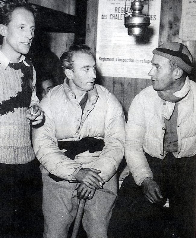 Лионель Террай  (Lionel Terray) справа с Louis Lachenal и Renè Beckert (в центре)