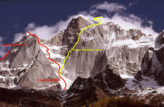 Северная Стена Сигуньянь (Siguniang), 6250 m, Китай, маршрут Фаулера и Рамсдена желтого цвета 