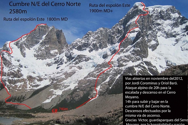 Два новых маршрута на вершину Cerro Moyano (MD +, 1900 м) и северо-восточный пик вершины Cerro Norte