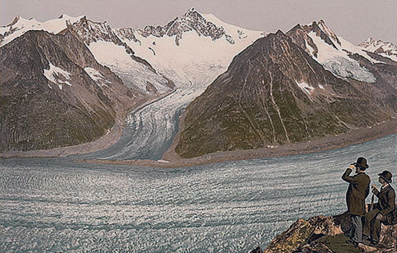 Сравнение размеров ледника Алеч (Aletsch Glacier) в 1900 и 2004 годах