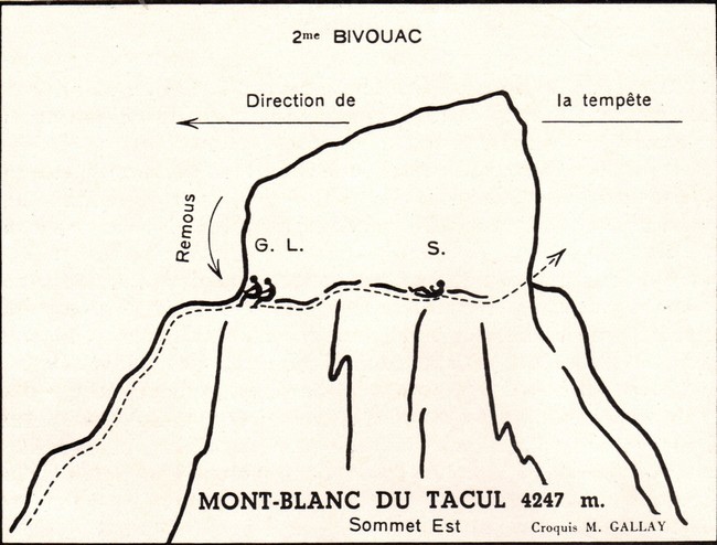  схема второго бивуака группы на Монблан дю Такюл (Mont-Blanc du Tacul).