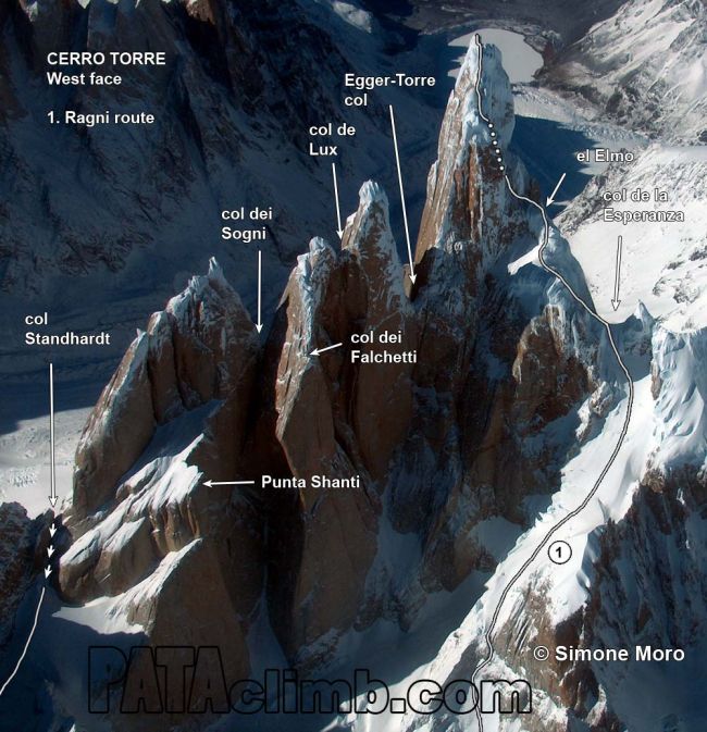 маршрут Ragni (Ragni route) по Западному склону на вершину Cerro Torre (Патагония)