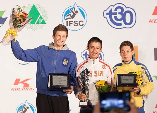 Болдырев Даниил, Кокорин Станислав, Гонтарик Ярослав (слева направо) - призеры Большого Кубка по скалолазанию за 2012 год