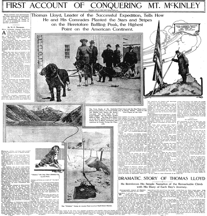  Статья о первом покорении Мак-Кинли экспедицией "Кислое Тесто". 5 июня 1910 года