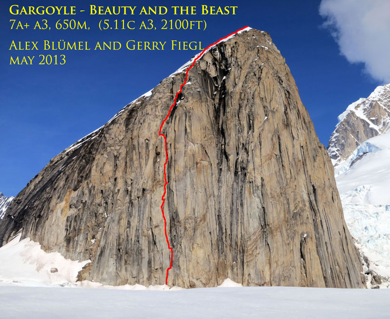 маршрут "Красавица и чудовище" ("Beauty and the Beast") 5.11c, A3 640м на вершину Gargoyle (Аляска)