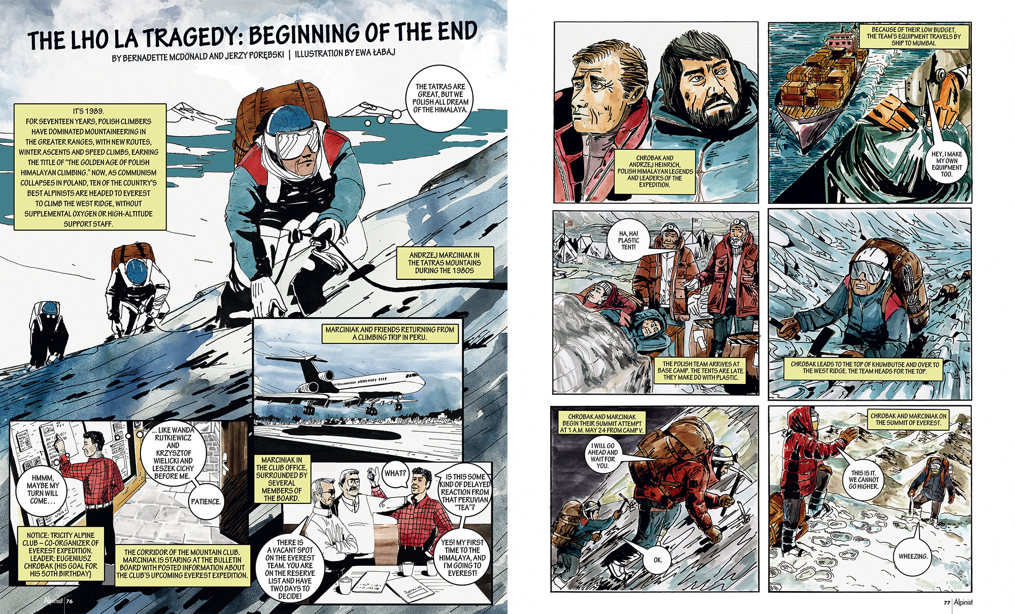 Трагедия на Эвересте 1989 года с польскими альпинистами и спасоперация под руководством Артура Хайзера в комиксе на страницах журнала Alpinist 