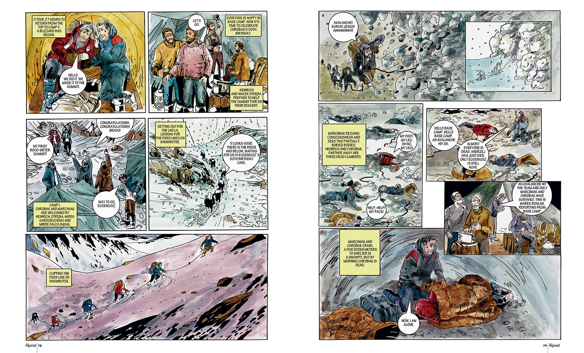 Трагедия на Эвересте 1989 года с польскими альпинистами и спасоперация под руководством Артура Хайзера в комиксе на страницах журнала Alpinist 