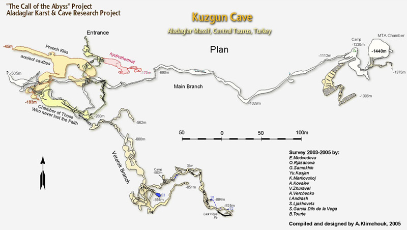 План пещеры Кузгун. По материалам съемки УСА 2003-2004 гг.