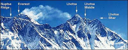 Лхоцзе Средняя (Lhotse Middle, 8413 м) и Лхоцзе Шар (Lhotse Shar, 8400 м)