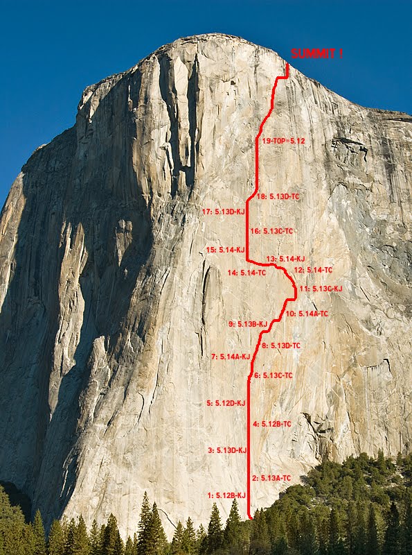 Предполагаемый маршрут "Dawn Wall" на Эль-Капитане