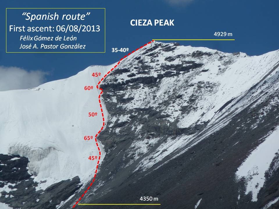 предвершинная часть маршрута на пик Сьеса. "Spanish Route" on Cieza Peak, 4929м