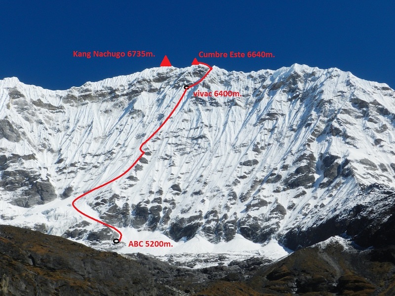 маршрут "Monsoon" на Южной стене горы Канг Начуго (Kang Nachugo, 6.735 м)