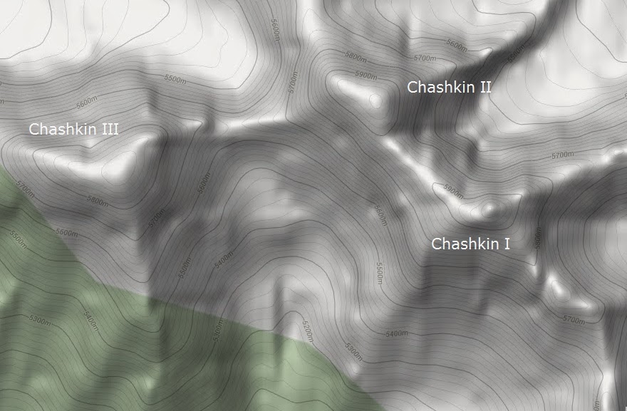 Топографическая карта горного массива Чашкин (Chashkin) в Пакистане