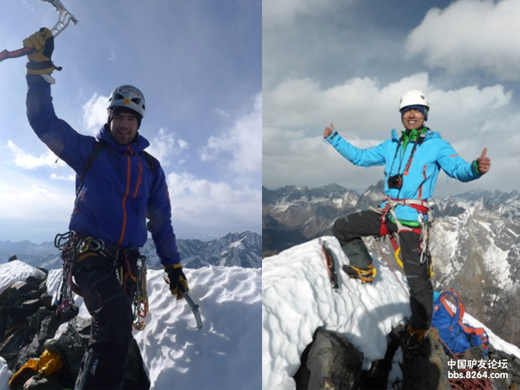 Ян Девелю и китайский альпинист на вершине пик Охотник (Hunter Peak / 猎人峰, 5360 метров) 