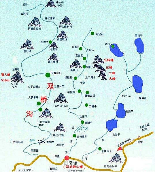 расположение пик Охотник (Hunter Peak / 猎人峰, 5360 метров). На этой карте его высота обозначена как 5384 метров