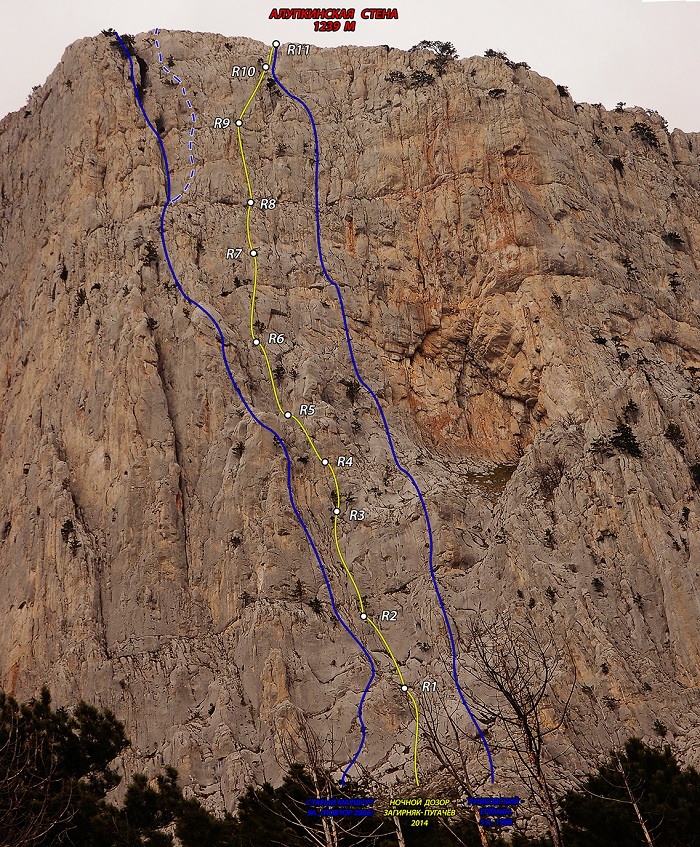  Южная Алупкинская стена Центральной вершины (1239 м). Маршрут "Ночной дозор" 