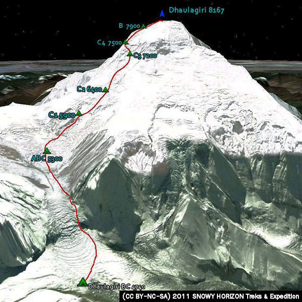 Дхаулагири, стандартный маршрут восхождения по Северо-восточному гребню