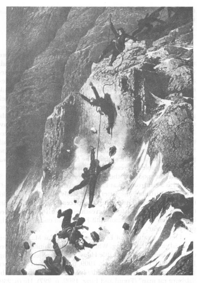 Трагедия на Маттерхорне в 1865 году. Гравюра Gustave Doré