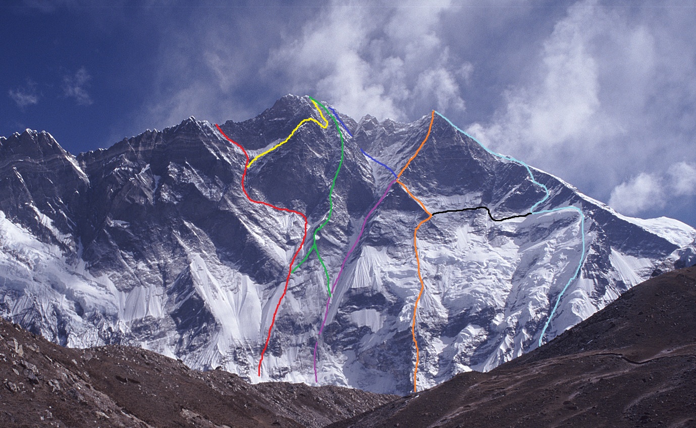 Лхоцзе, Южная стена (South Face Lhotse). Все маршруты восхождения. Lhotse south face routes