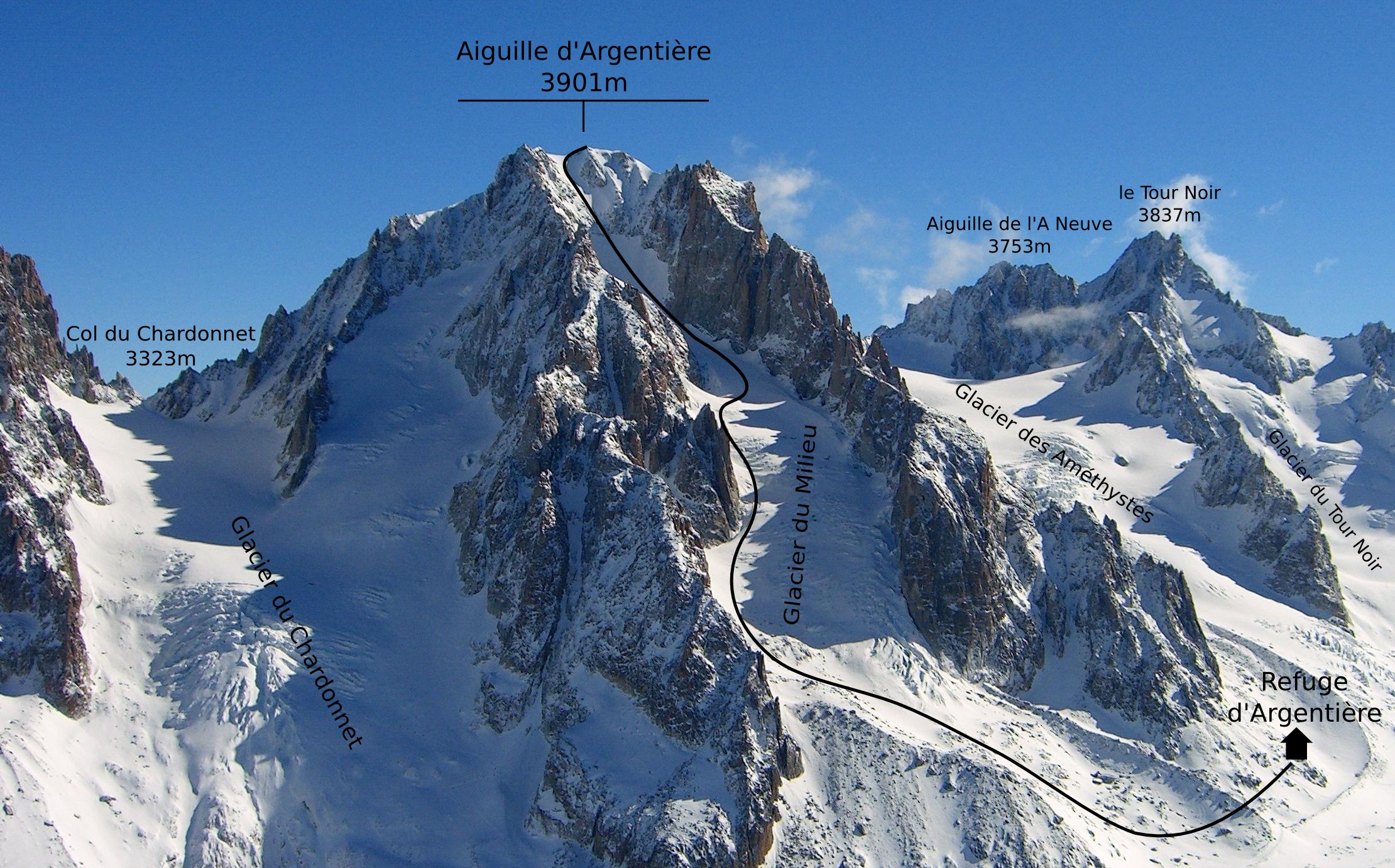 маршрут восхождения на пик Аржантье (Aiguille d