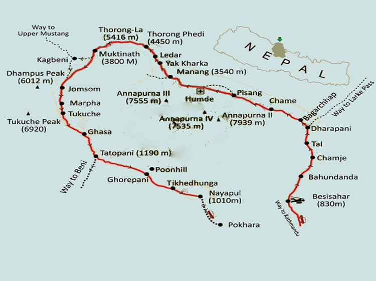 Карта треккинга Annapurna Circuit