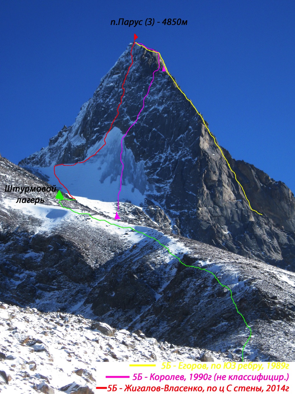 пик Парус Западный (4850 м), первопрохождение по северной стене