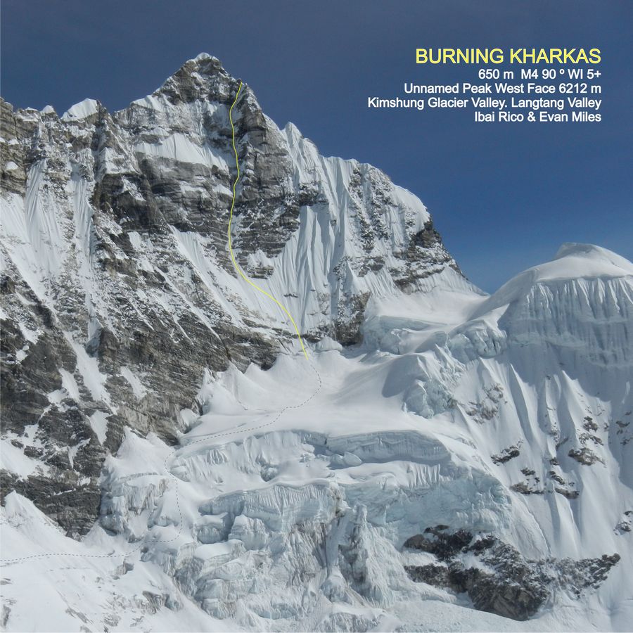 Новый маршрут “Burning kharkas” на Западной стене пика 6212м в Непале