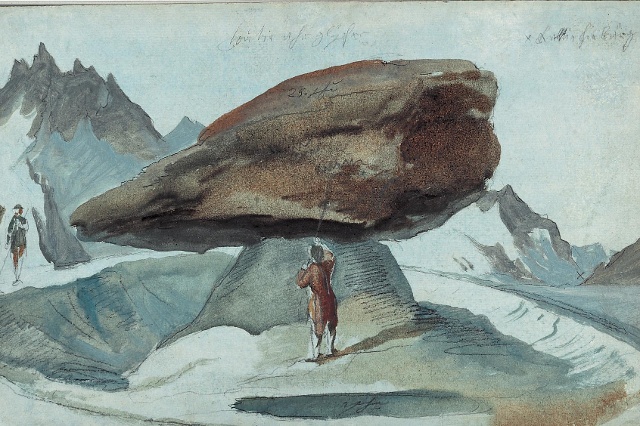 Каспар Вольф (Caspar Wolf); ледник «Нижний Гриндельвальдский глетчер» («Unterer Grindelwaldgletscher») и удар молнии, примерно в 1775 г. Каспар Вольф (Caspar Wolf); ледник «Нижний Гриндельвальдский глетчер» («Unterer Grindelwaldgletscher») и удар молнии, примерно в 1775 г.   Панорама с вершины Бенизегг (Bänisegg) и взгляд на «Нижний Гриндельвальдский глетчер»; 1778 г. Панорама с вершины Бенизегг (Bänisegg) и взгляд на «Нижний Гриндельвальдский глетчер»; 1778 г.   Южный выход из ущелья Далашлухт (Dala-Schlucht). Южный выход из ущелья Далашлухт (Dala-Schlucht).   «Пещера Дракона» недалеко от города Станс (Stans). «Пещера Дракона» недалеко от города Станс (Stans).   Долина Гадменталь (Gadmental) с вершинами Титлис (Titlis), ледником Венденглетчер (Wendengletscher), горами Грассен (Grassen) и Фюнффингерштёкен (Fünffingerstöcken); 1778 г. Долина Гадменталь (Gadmental) с вершинами Титлис (Titlis), ледником Венденглетчер (Wendengletscher), горами Грассен (Grassen) и Фюнффингерштёкен (Fünffingerstöcken); 1778 г.   Большой каменный «стол» на леднике Лаутерарглетчер (Lauteraargletscher). Большой каменный «стол» на леднике Лаутерарглетчер (Lauteraargletscher).