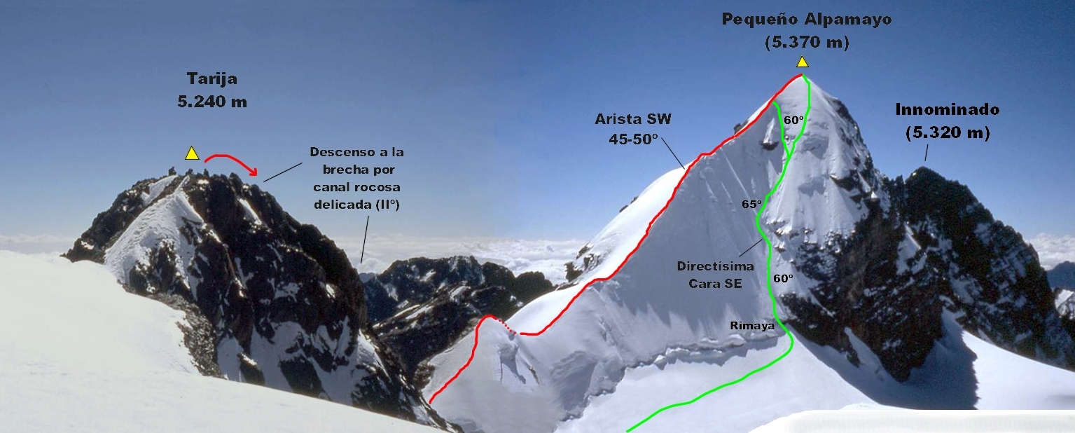 Альпинистские маршруты на Alpamayo и соседние вершины