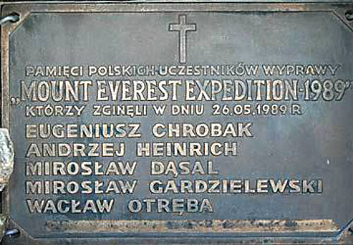 Памятная табличка о погибших в 1989 году у Эвереста альпинистов