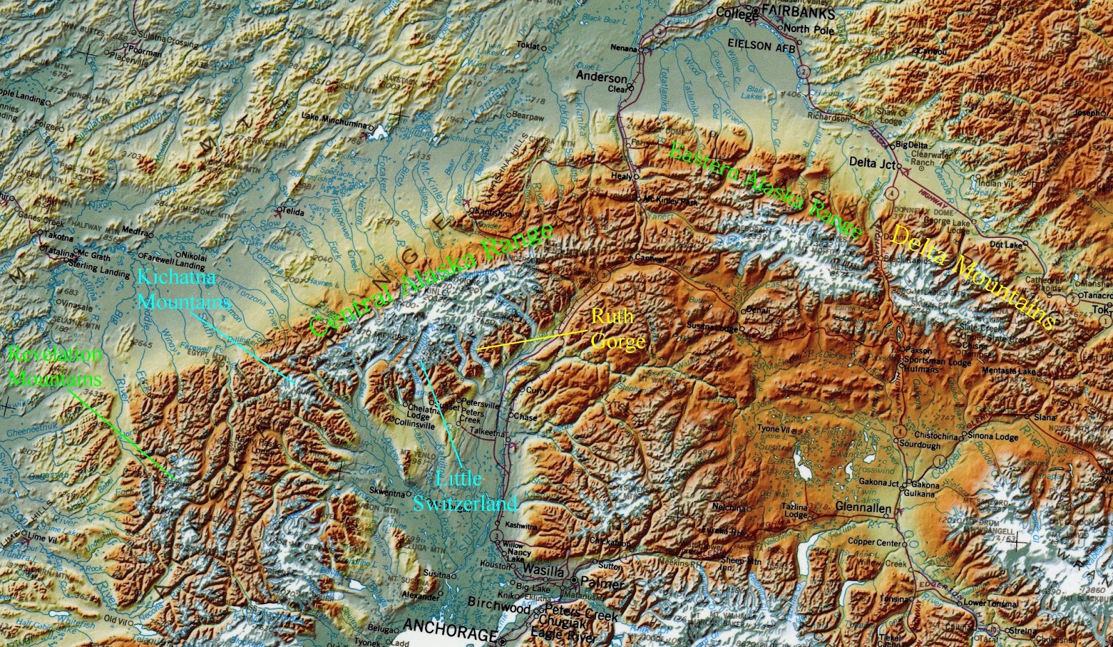 Карта региона Hayes Range, Аляска