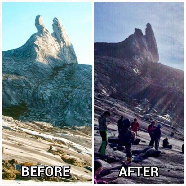 гора Кинабалу (Kinabalu) до и после землетрясения
