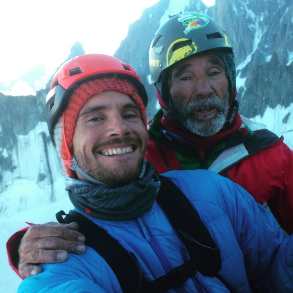 Франциско Марин (Francisco Novato Marin) со своим сыном Эду Марином (Edu Marin) на вершине маршрута "VOIE PETIT" на Гран Капуцин (Grand Capucin)