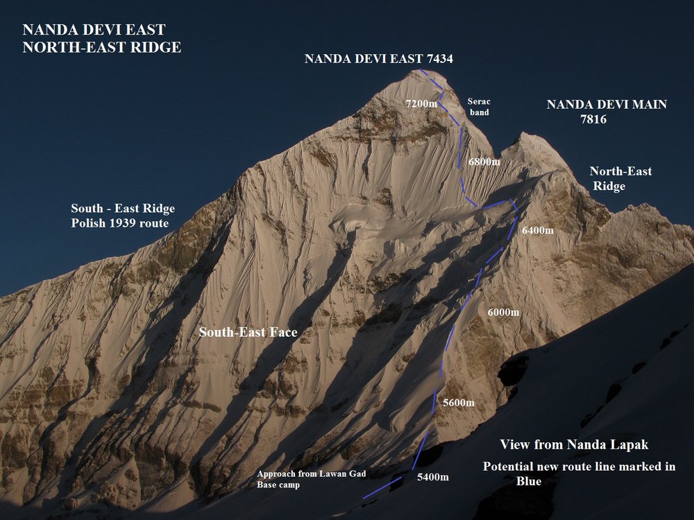 Восточная вершина горы Нанда Деви (Nanda Devi East). Планируемый маршрут восхождения 