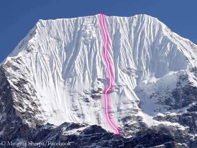 Первый маршрут по ранее непокоренной Западной стене горы Чобутце (Chobutse), известной также под именем Тсободже (Tsoboje). Мингма Галйе Шерпа (Mingma Gyalje Sherpa), октябрь 2015