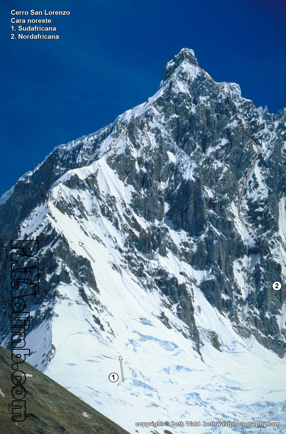 Серро Сан-Лоренцо (Cerro San Lorenzo), маршруты "Nordafricana" и "Sudafricana" 