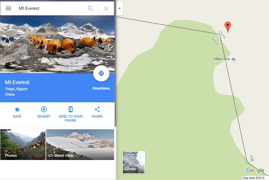Ошибка Google Maps: вершина Эвереста обозначена как лежащая в Тингри округа Шигадзе, Тибетского автономного района, в Китае