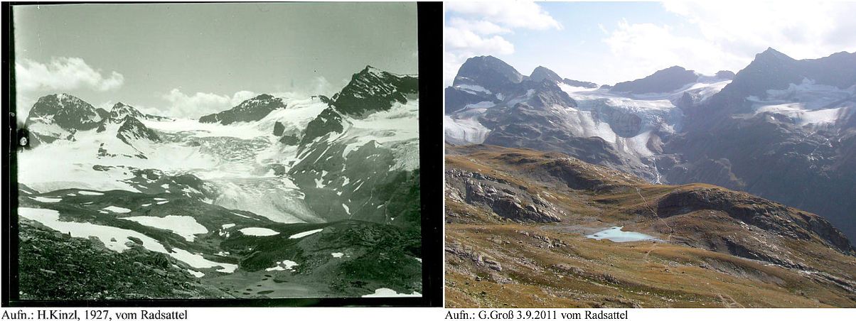 Ледник Ochsentaler в 1927 и 2011 году
