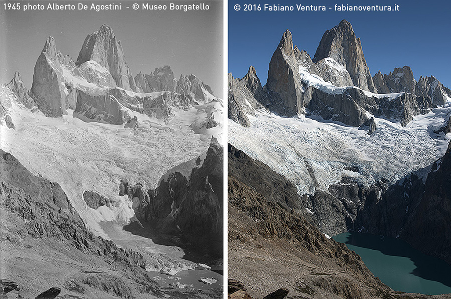 гора Фицрой (Патагония) в 1945 и 2016 годах