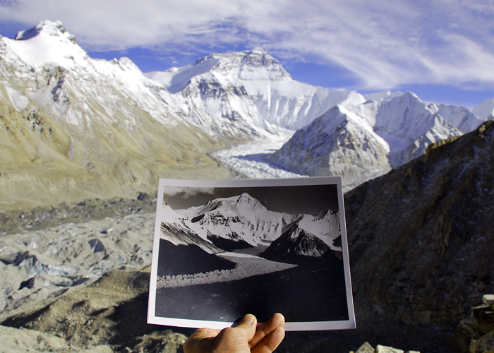 Эверест со стороны Тибета - сравнение сегодняшней ситуации с фотографией Джорджа Мэллори 1921 года