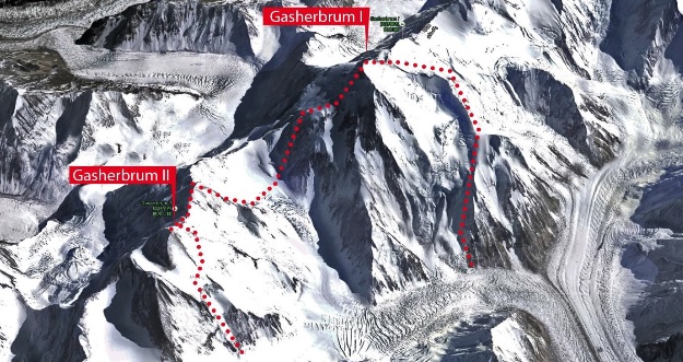 Гашербрум I (Gasherbrum I, 8080 м) та Гашербрум II (Gasherbrum II, 8034 м)