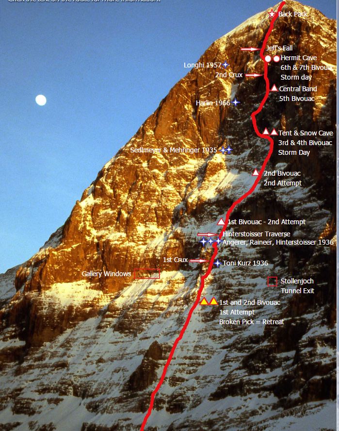 Eiger North Face (3970m). Metanoia (VII 5.10 M6 A4, 1800m)