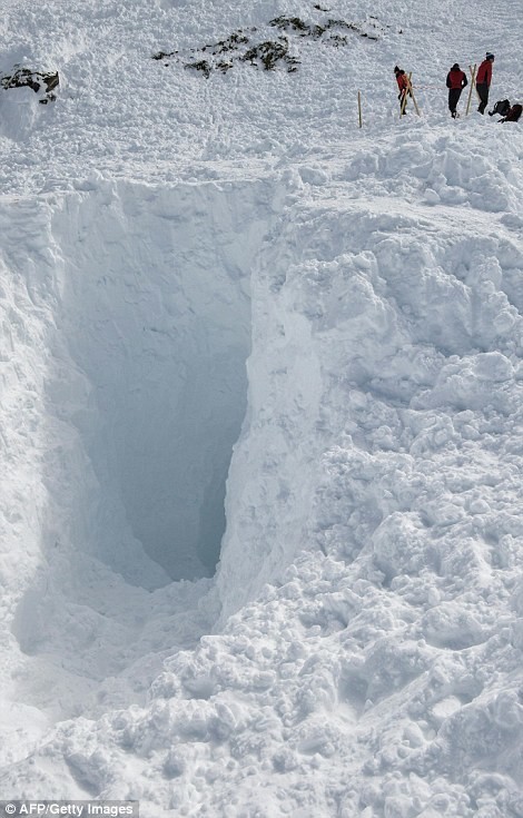 Ужасающие фотографии показали огромную пропасть, оставленную в снегу смертоносным лавиной длиной в 700 метров
