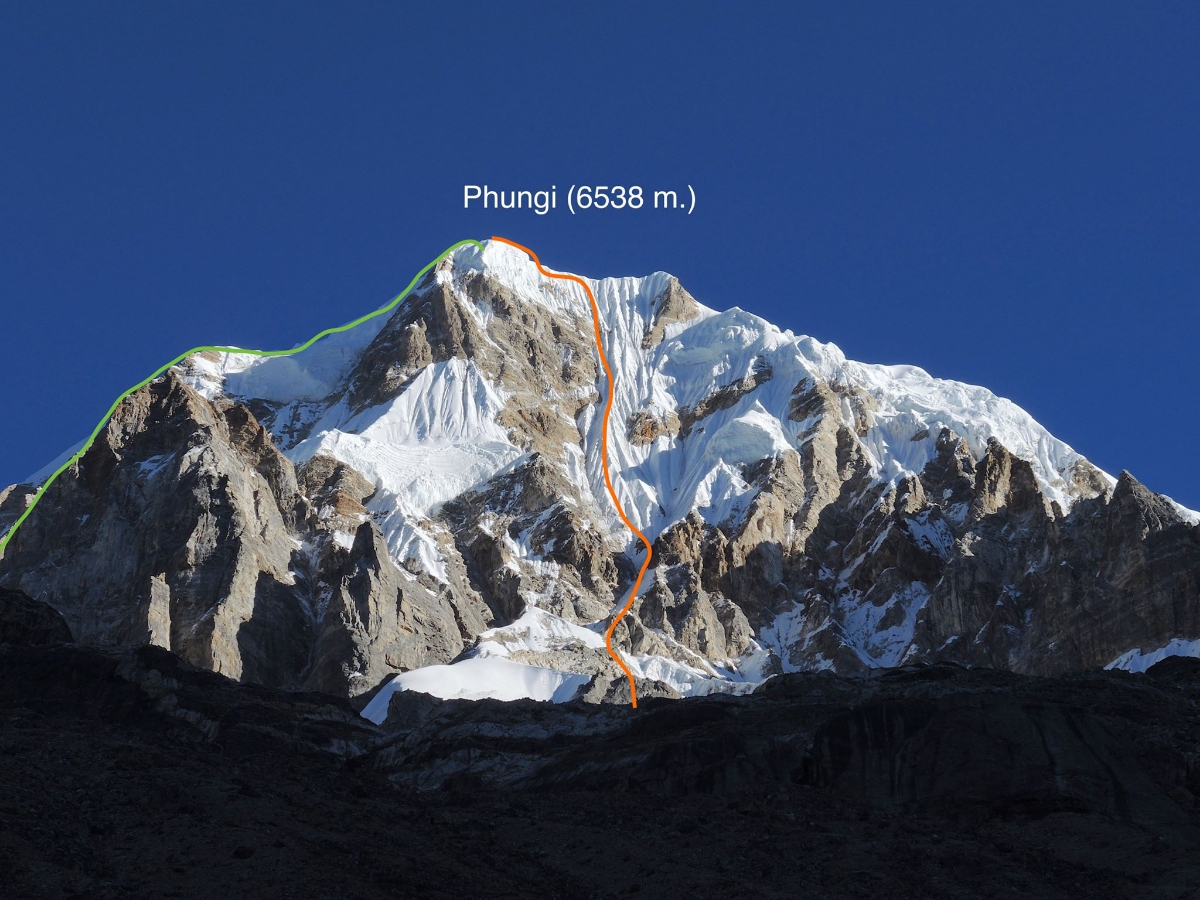 Юго-Восточная стена пика Фанги (Phungi Peak) высотой 6538 метров. Маршрут Юрия Кошеленко и Алексея Лончинского. Фото Юрия Кошеленко