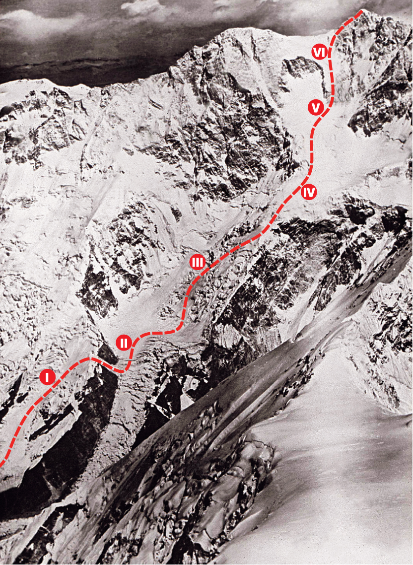Маршрут первого восхождения на Канченджангу экспедиции 1955 года. Фото Norman Hardie