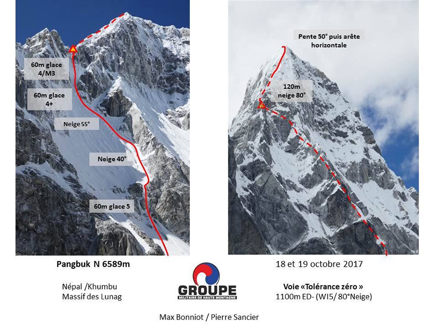  маршрут Tolérance Zero по Северной стене непальской горы Пангбук Северный (Pangbuk North 6589 м). Фото Groupe militaire de haute montagne Chamonix